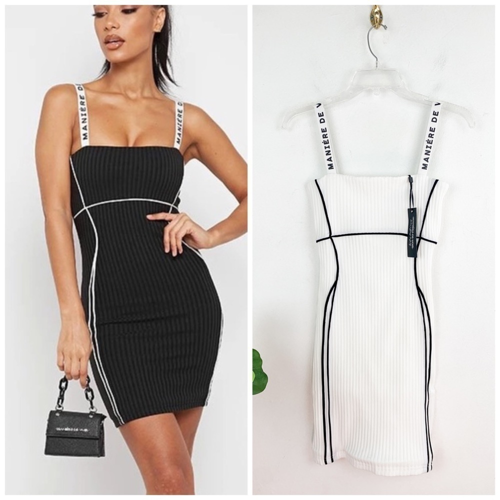 NWT Maniere De Voir White Contrast Stitch Bodycon Mini Dress Sz 10